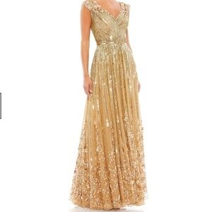 Mac Duggal Gold Sequin Evening Gown